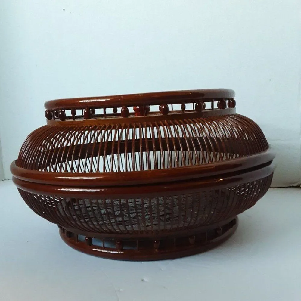 Vintage RARE Asian Brown Basket Food Storage 10in